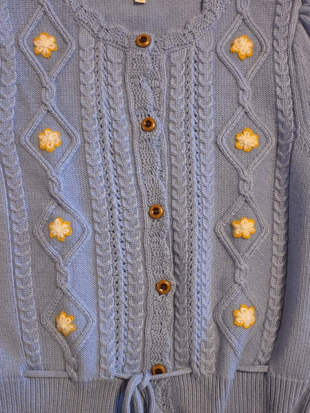 Simple Retro Light Blue Floral Cable Knit Women's Sweater Cardigan